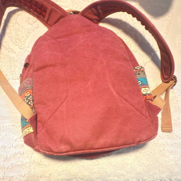Red Backpack with Patterned Accents - Picture 6 of 7
